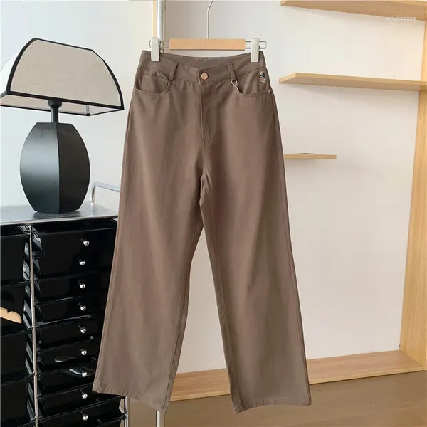 Jean femme couleur marron mode Denim pantalons longs pour adolescents Vintage ours broderie pantalons de survêtement amples pistes dame pantalon