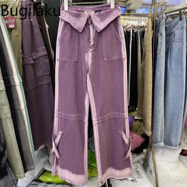 Jeans pour femmes Bugilaku Tie Dye Denim en détresse Femmes Taille haute Pantalon à jambes larges Poches féminines Lâche Casual Straight All-Match Capris