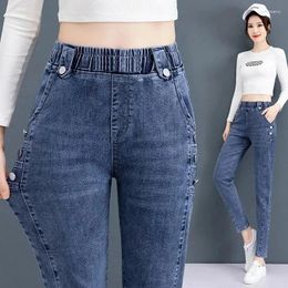 Damesjeans met knoop Pantalones Vintage Jeansy hoge taille mager potlood Femme Koreaanse stretch Vaqueros Casual streetwear slanke denimbroek