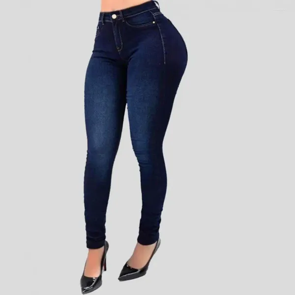 Pantalones vaqueros ajustados con cremallera y botones para mujer, pantalones vaqueros ajustados de Color degradado, pantalones levantados a tope de cintura alta, elásticos y suaves para adelgazar