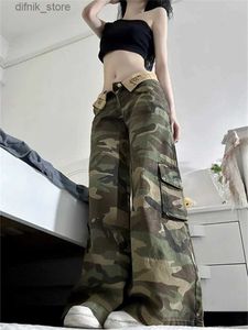 Damesjeans Camouflage Cargo jeans voor vrouwen 2024 Nieuwe High Tailled Vintage Baggy Breed Leg Jeans strtwear mode casual y2k denim broek y240408