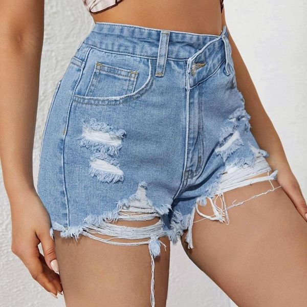 Jeans femme Cargo Denim Shorts femmes été strass taille moyenne déchiré ourlet effiloché Tessles Jean avec poches vêtements