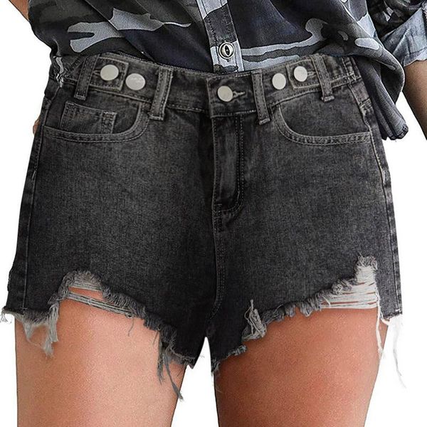 Dames Jeans Cargo Denim Shorts Vrouwen Zomer Hoge Taille Verontruste Gerafeld Elastiek Zwart Grijs Kleding Pantalones