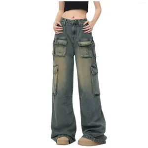 Pantalon de cargaison de jeans pour femmes pour femmes drapant la jambe droite Low Rise pantalon large pantalon branché hip hop