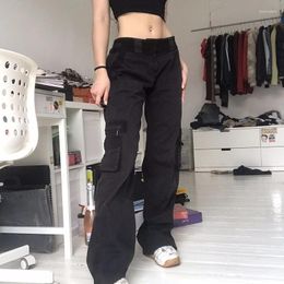 Dames jeans lading broek punkstijl grunge zwarte vintage gotische vrouwen rechte lange broeken Harajuku streetwear met zakken