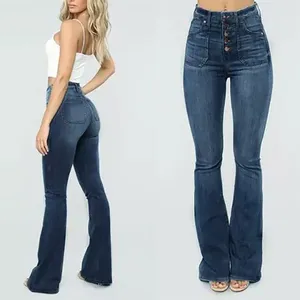 Jeans pour femmes Pantalons cargo Femmes Lavage à l'eau Bouton à ongles Taille haute Baggy Denim