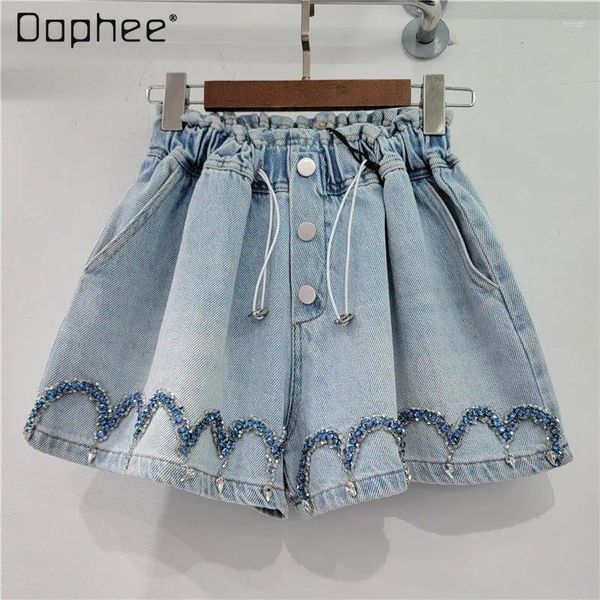 Jeans pour femmes cargo hingestone sequins larges de denim à jambes larges 2024 Streetwear d'été femme haute taille mincer