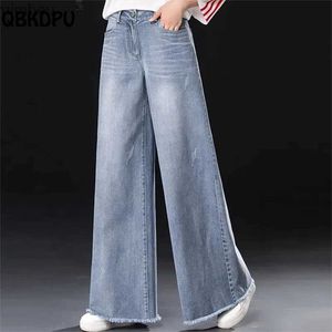 Jeans Femme Décontracté blanchi jambe large jean femmes taille haute surdimensionné 34 Baggy Denim pantalon mode coréenne glands lâche droite VaquerosC24318