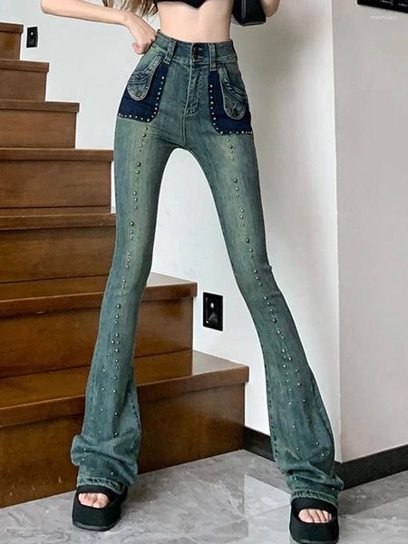 Jeans para mujeres Remola de bronce casual Contrast denim Slim Bell-Bottoms 2024 Ropa de moda
