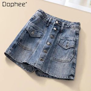 Jeans para mujeres Elásticos elásticos de algodón Denim corta Culotte 2024 Pantalones delgados delgados de la cintura alta del verano