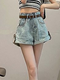 Damesjeans Casual hoge taille gekrulde wijde pijpen A-lijn shorts 2023 Zomer Koreaanse modekleding