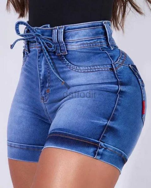 Jeans pour femmes décontracté taille haute short en jean poche fermeture éclair noué conception de détail au-dessus du genou quotidien mode féminine maigre Denim court 24328