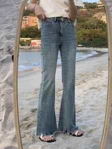 Jeans femme décontracté taille haute pantalon évasé femme gland Design Vintage élégant Style coréen Denim pantalon dames