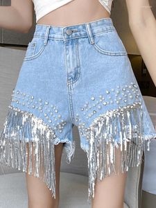 Jeans pour femmes décontractées hautes tasseaux perles pantalons en ligne A-Line 2024 Vêtements à la mode
