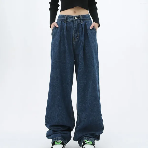 Jeans para mujeres niña suelta casual Mid -Mid -Mid Slimming Wide Jean Pantalones Pantallas de mujer Leggings con bolsillos Romper para
