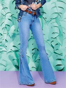Jeans pour femmes Casual Sexy taille moyenne Stretch pantalon évasé femmes Slim Fit Denim jambe large Style coréen maigre cloche bas poche pantalon