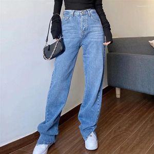 Jeans pour femmes pantalons droits décontractés femmes Baggy Vintage Couleur solide entièrement-match High Taist Slit-LengHer Mom Denim Pantals 2024