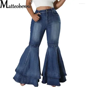 Jeans pour femmes Casual polyvalent grande forme évasée épissage femmes mode jambe large bleu lavé pantalon en denim pantalon extensible en coton de banlieue