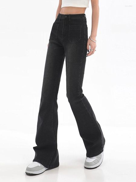 Jeans femme décontracté Vintage noir femmes 2000 s esthétique maigre évasé taille haute pantalon Capris mode coréen pantalon Y2k Style