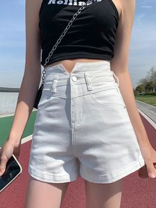 Jeans pour femmes Casual Blanc Denim Shorts Femmes 2023 Été Mode coréenne Taille haute Femme Vintage Ceinture Lâche