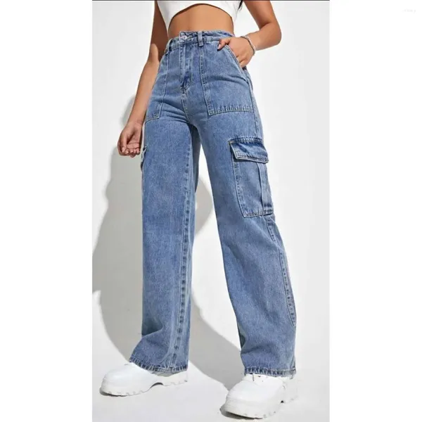 Jeans féminins décontractés y2k hauteur hauteur rabat à la taille large jambe large