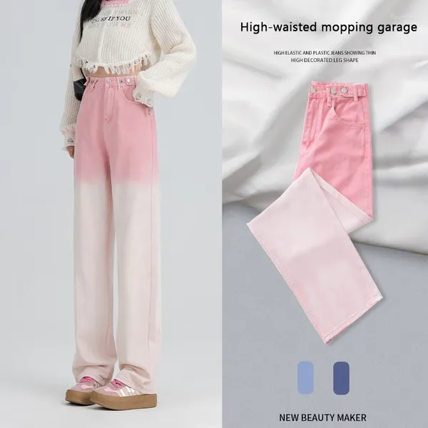 Jeans para mujer CASUMANL Marca Pink Mujer 2024 Primavera Cintura alta Pierna recta suelta Hembras Moda coreana Ropa de mujer