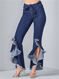 Jeans para mujer Charmingtrend Moda Vintage Denim Pantalones acampanados Cintura alta Mujeres Hollow Out Hem Streetwear Ropa de fiesta 230918