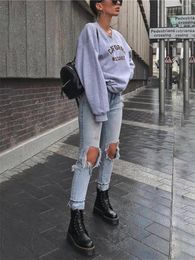 Jeans pour femmes CharmingTrend Femme High Taille Crayon Pantalon Mode Harajuku Streetwear Trous Sexy
