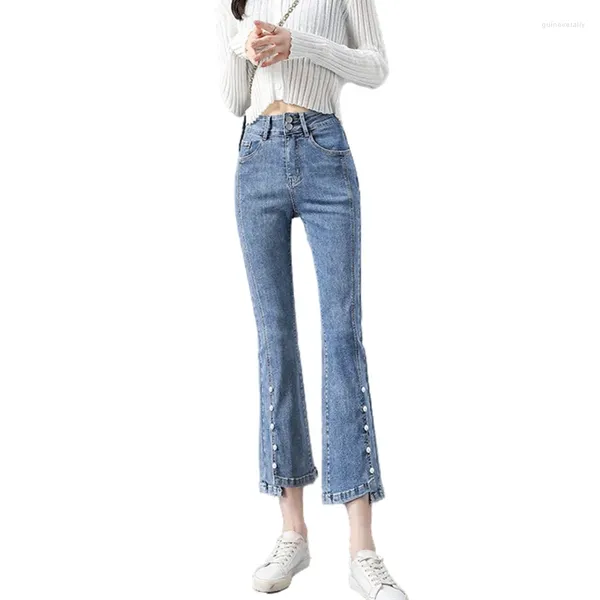 Jeans para mujeres Chic Pearadle Divish Declar Flare Fietar Corea Corea Longitud del tobillo de la cintura alta pantalones de mezclilla Capris