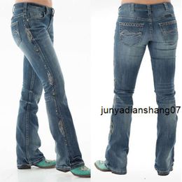 Jean femme Style chinois broderie lavé Slim femme