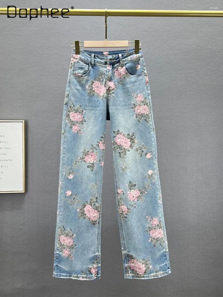 Jeans pour femmes fleurs de style chinois imprimées en denim