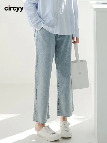Jeans pour femmes circyy bleu baggy femme haute taille pantalon denim de taille dame mode 2024 printemps occasionnel vêtements confortables