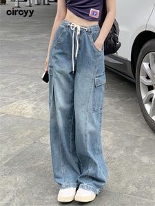 Damesjeans Circyy Blue Jeans for Women High Tailed Denim Cargo Pants Trapstring Spring Wide Been broek rechte broek mode y2k jeans 230519