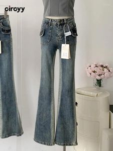 Jeans pour femmes circyy haute femme taille pantalon bleu flare skinny slim streetwear vintage 2024 fashion printemps girls y2k