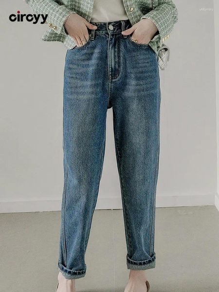 Jeans pour femmes circyy hauts hautes femmes automne 2024 vintage lavé pantalon de denim harem bleu marine lavé vintage