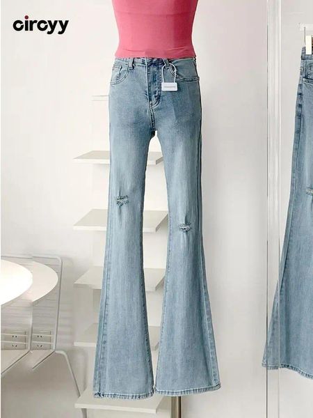 Women's Jeans Circyy Reped for Women Women Blue Blue Blue Pants flacos Slim Streetwear 2024 Spring Fashion Girls Y2K