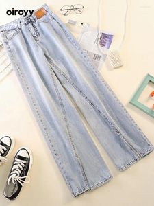 Jeans pour femmes circyy femme hautement taille pantalon flare fente de la jambe bleu streetwear complet y2k mode 2024 printemps