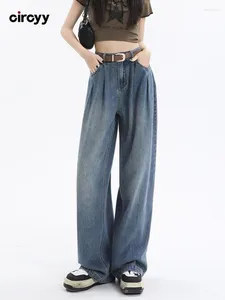 Jeans pour femmes circyy femmes hautes taille 2024 Button d'automne large jambe de pantalon denim en liberté totale