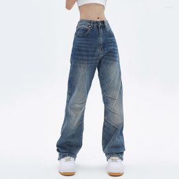 Jean classique de style américain pour femmes, délavé avec ourlet évasé, pantalon en Denim polyvalent à jambe droite, coupe décontractée, Streetwear