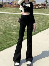 Jeans pour femmes classique noir évasé simple basique taille haute mince pantalon en denim extensible mode coréenne streetwear baggy vaqueros