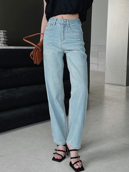 Jeans pour femmes Classique Bleu Droit Femmes Vintage Coton Taille Haute Taille Pleine Longueur Denim Pantalon Été 2023