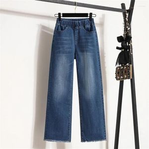 Dames jeans klassiek oversized 4xl baggy wide been gebleekte Koreaanse vaqueros vrouwen denim enkellengte broek elastische hoge taille pantalones