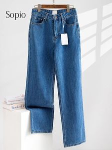 Jean femme Style classique sauté couleur lavage eau Denim pantalon bleu jambe droite mode rétro coton rue