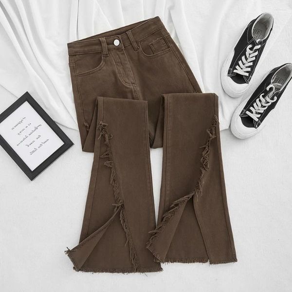 Femme en jeans Coffee Colored micro évasé pour les femmes en automne High Waited Brown American étendu de l'œuvre