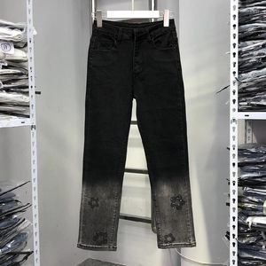 Jeans pour femmes colorblock noir gris droit pour les femmes 2024 automne hiver tout-correspondant haute taille pantalon denim de la longueur de la cheville