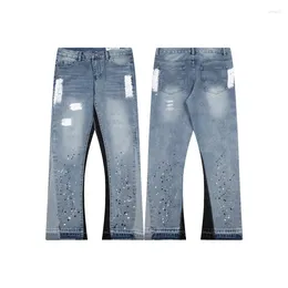 Dames jeans contra kleur graffiti geschilderde pantalones hombre baggy voor mannen gerafeld gat rechte y2k noodlijdende denim broek oversized