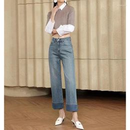 Jeans de mujer Denim de algodón Pantalones de pierna ancha hasta el tobillo Puños de alta calidad para mujer que usan moda clásica en primavera o verano 2023