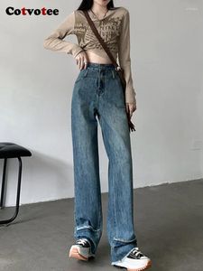 Jeans pour femmes cotvotee bleu pour les femmes 2024 mode décontracté droit haute taille vintage maman maman pleine longueur y2k pantalon