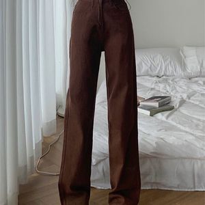 Damesjeans CotvoTee Brown High Taille Dames jeans Straight Wide Been Denim Y2K broek Retro broek Mom Jeans volledige lengte 230404