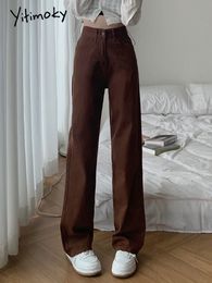 Jean Femme Cotvotee Marron Taille Haute Jean pour Femme Droite Jambe Large Denim Y2k Pantalon Streetwear Vintage Pantalon Maman Jean Pleine Longueur 230209
